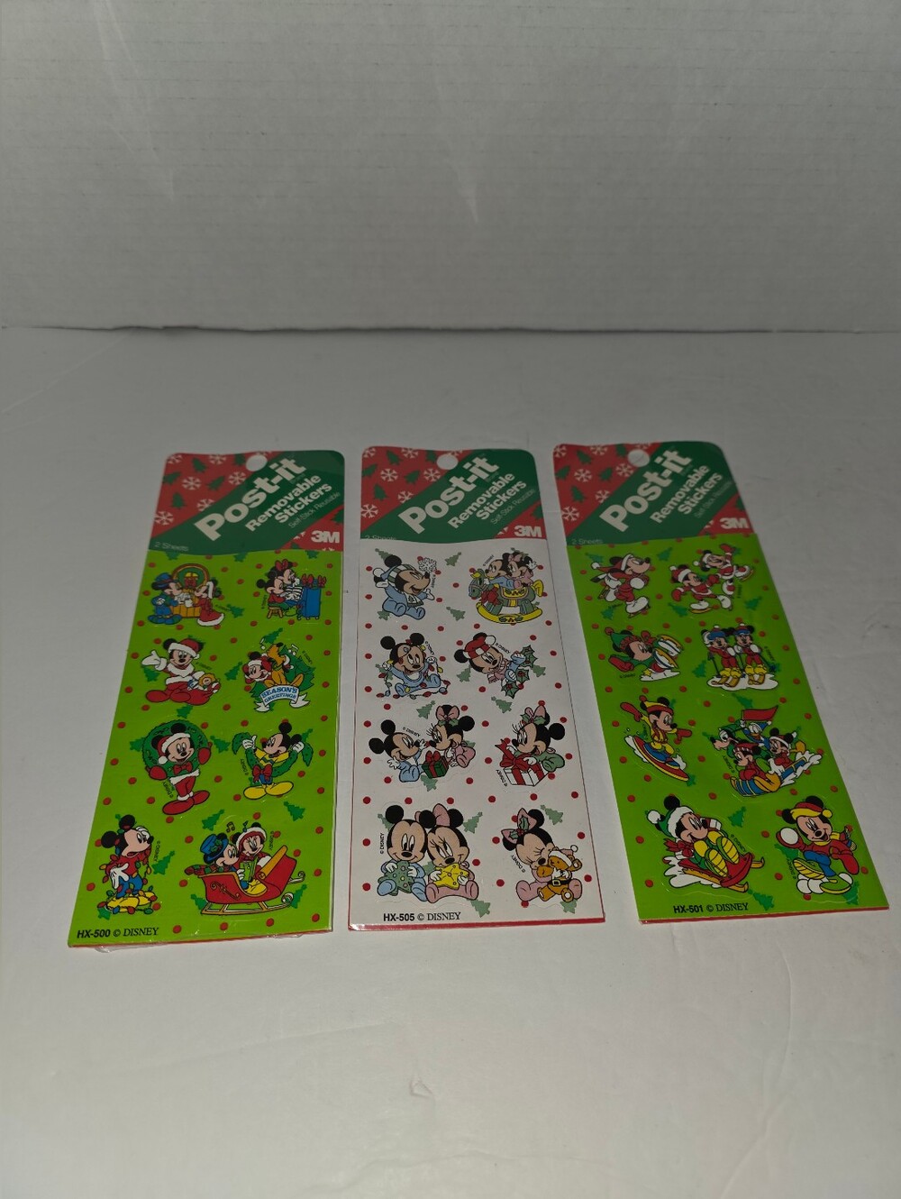 Lot Of 3 Vintage Mickey Mouse Stickers Disney Christmas 3M Post-It Stickers NOS